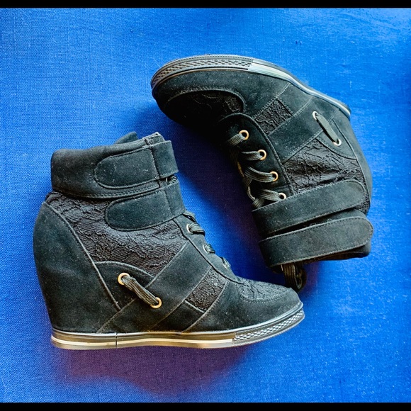 bucco Shoes Bucco Nichelle Black Crochet Wedge Sneaker65